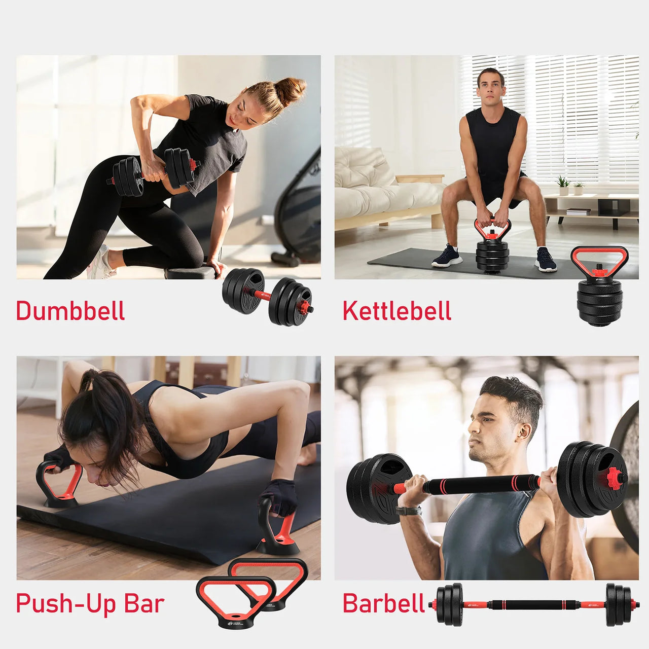 3-in-1 Adjustable Dumbbell & Barbell Set (20KG) – Full Body Home Gym System with Plastic-Coated Weight Plates