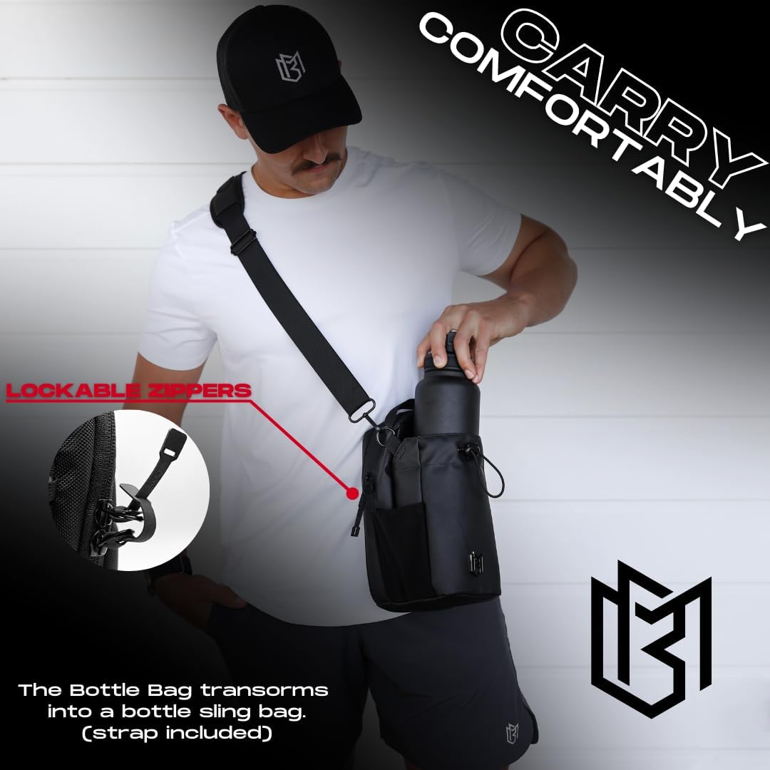 Magnetic Sling Bottle Bag – Hands-Free Gym Bag That Snaps to Metal Surfaces (Black)