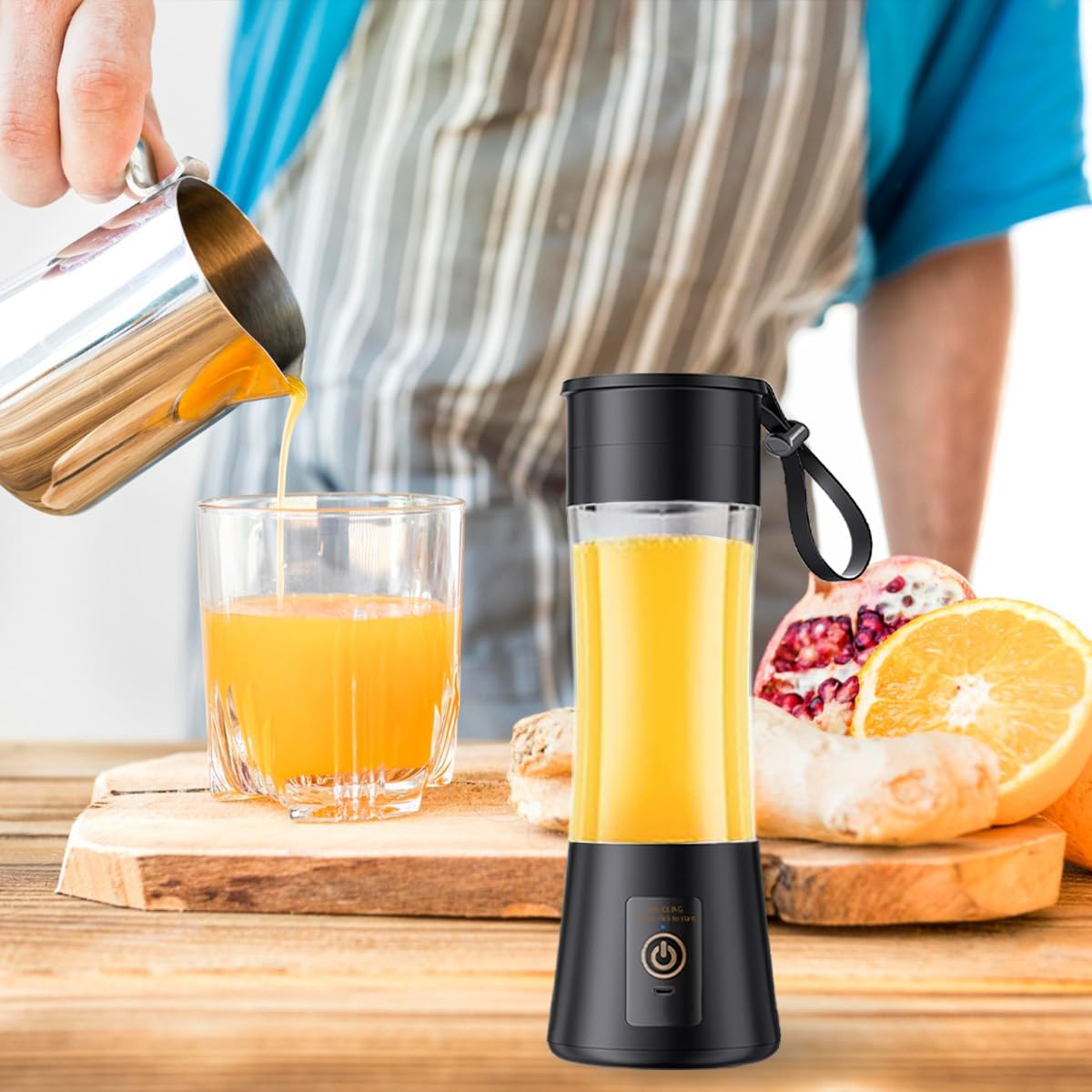 Portable USB Blender – 6-Blade Mini Smoothie Maker for Travel, Gym & Office (380ml, Black)