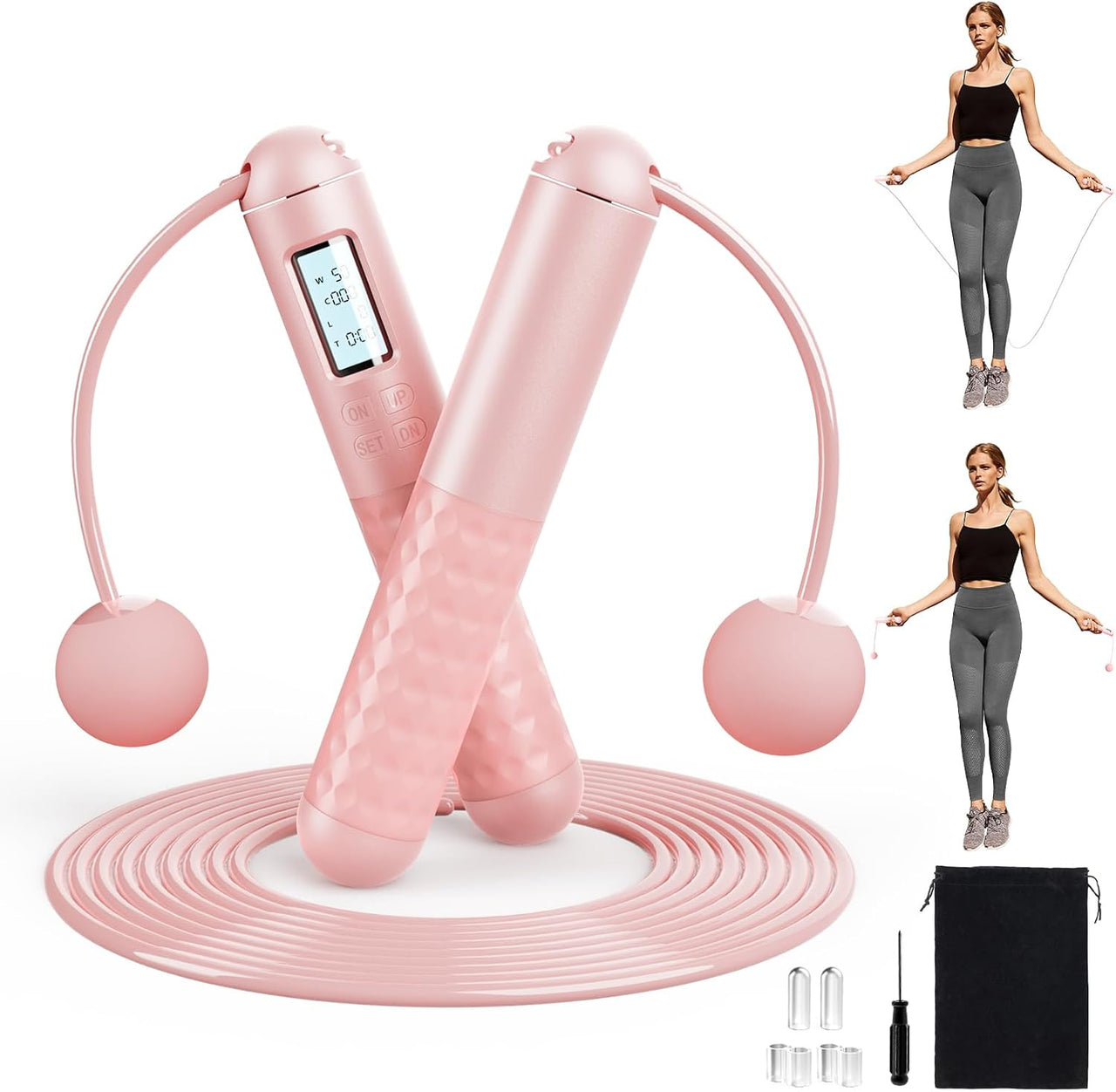 Cordless Smart Jump Rope – Ropeless, Tangle-Free, Weighted | Digital Counter for Fast Workouts | Bonus Rope + Storage Bag