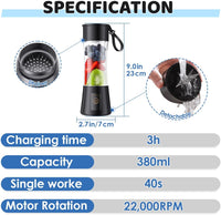 Portable USB Blender – 6-Blade Mini Smoothie Maker for Travel, Gym & Office (380ml, Black)