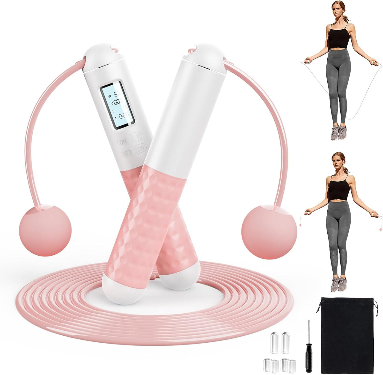 Cordless Smart Jump Rope – Ropeless, Tangle-Free, Weighted | Digital Counter for Fast Workouts | Bonus Rope + Storage Bag