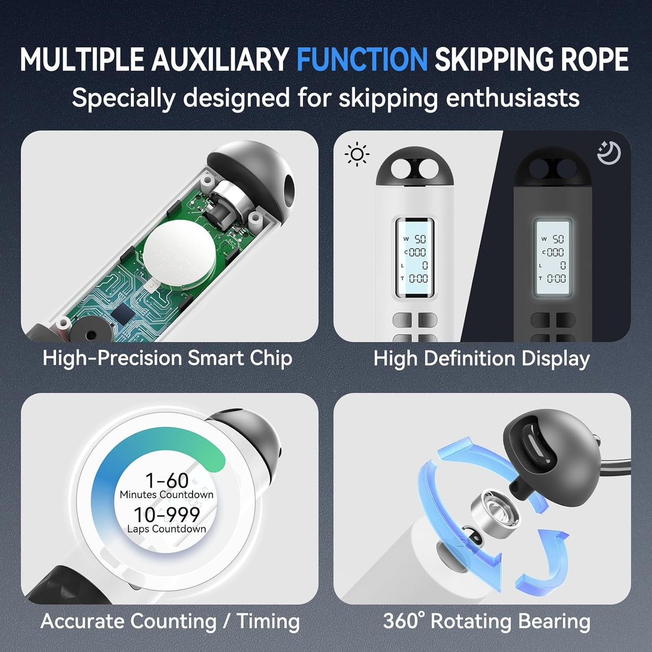 Cordless Smart Jump Rope – Ropeless, Tangle-Free, Weighted | Digital Counter for Fast Workouts | Bonus Rope + Storage Bag