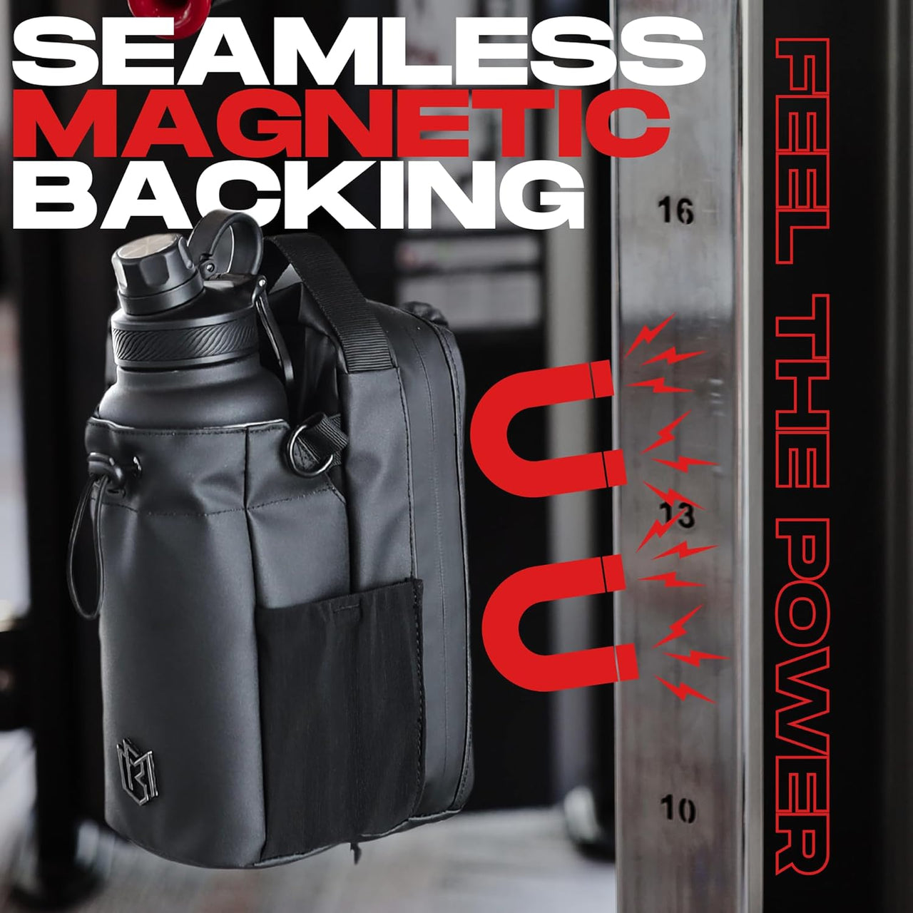 Magnetic Sling Bottle Bag – Hands-Free Gym Bag That Snaps to Metal Surfaces (Black)