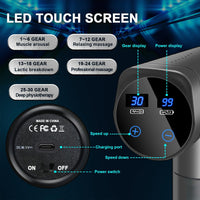 Deep Tissue Massage Gun – Quiet Percussion Massager with 30 Speeds & LCD Touchscreen, 6 Heads for Neck, Back & Muscle Recovery