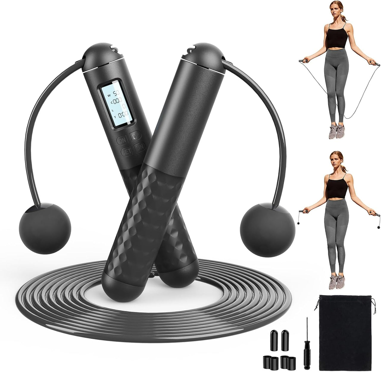 Cordless Smart Jump Rope – Ropeless, Tangle-Free, Weighted | Digital Counter for Fast Workouts | Bonus Rope + Storage Bag
