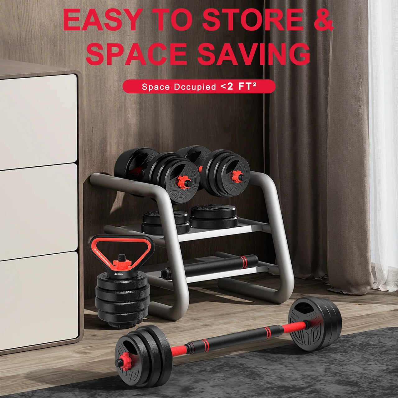 3-in-1 Adjustable Dumbbell & Barbell Set (20KG) – Full Body Home Gym System with Plastic-Coated Weight Plates