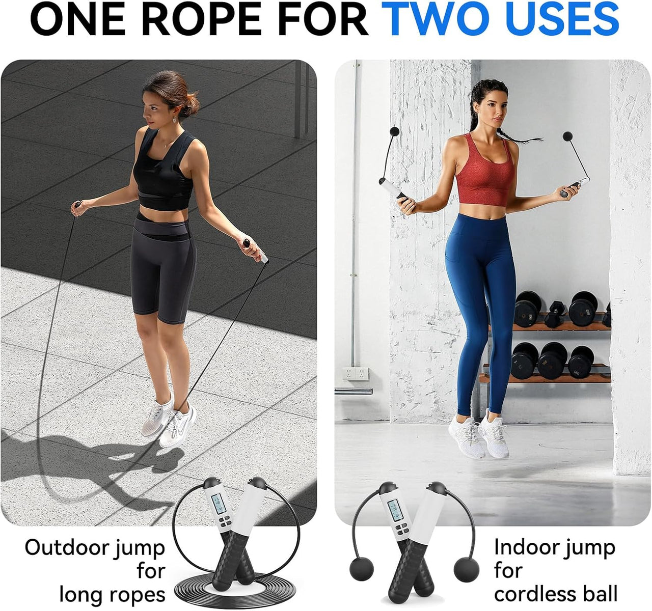 Cordless Smart Jump Rope – Ropeless, Tangle-Free, Weighted | Digital Counter for Fast Workouts | Bonus Rope + Storage Bag
