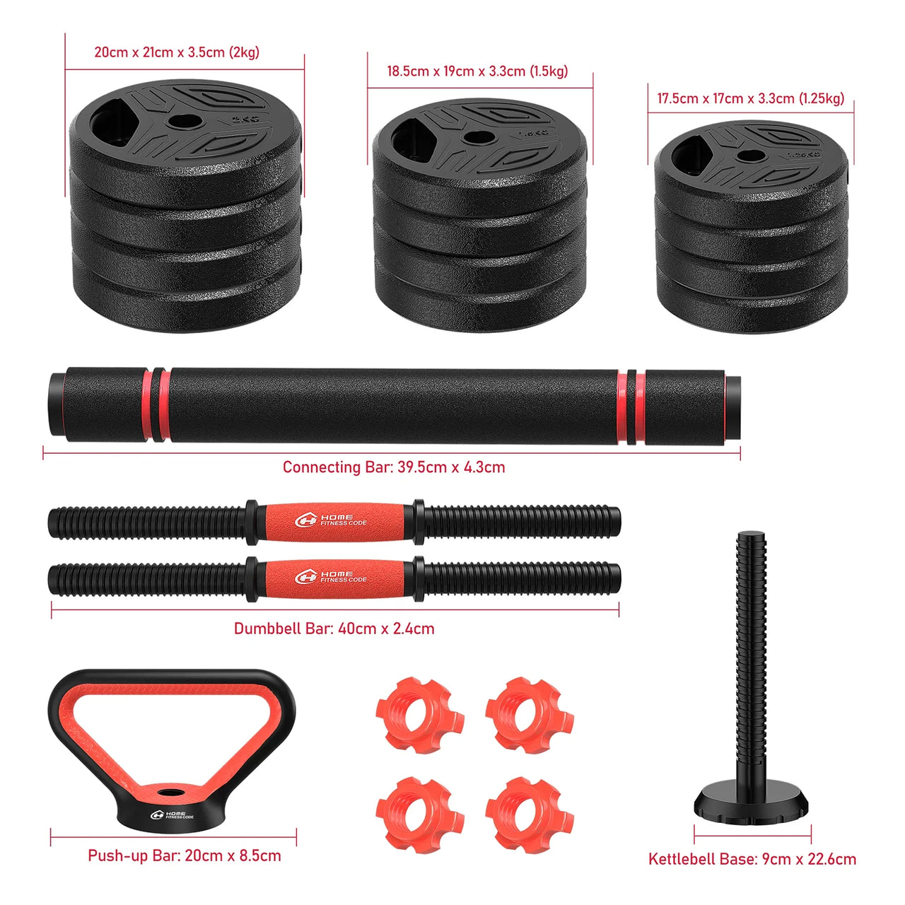 3-in-1 Adjustable Dumbbell & Barbell Set (20KG) – Full Body Home Gym System with Plastic-Coated Weight Plates