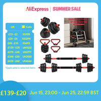 3-in-1 Adjustable Dumbbell & Barbell Set (20KG) – Full Body Home Gym System with Plastic-Coated Weight Plates