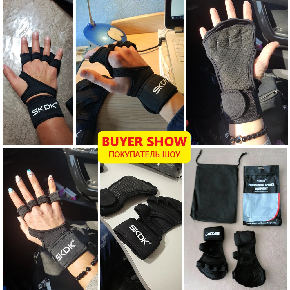 SKDK Weightlifting Gloves with Wrist Wraps – Full Palm Silicone Grip & Support for Safe & Powerful Home Workouts