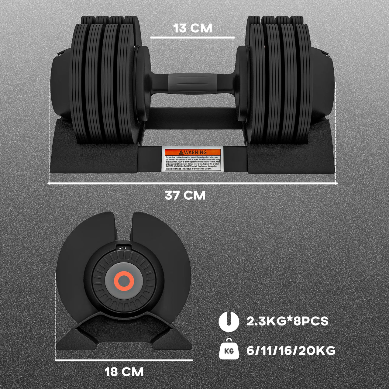 20KG 4-in-1 Adjustable Dumbbell Set – Home Gym Weights with Storage Tray & Non-Slip Handles for Full-Body Training