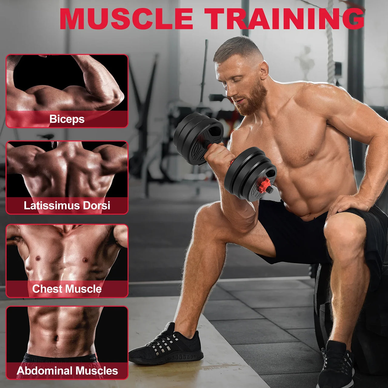 3-in-1 Adjustable Dumbbell & Barbell Set (20KG) – Full Body Home Gym System with Plastic-Coated Weight Plates
