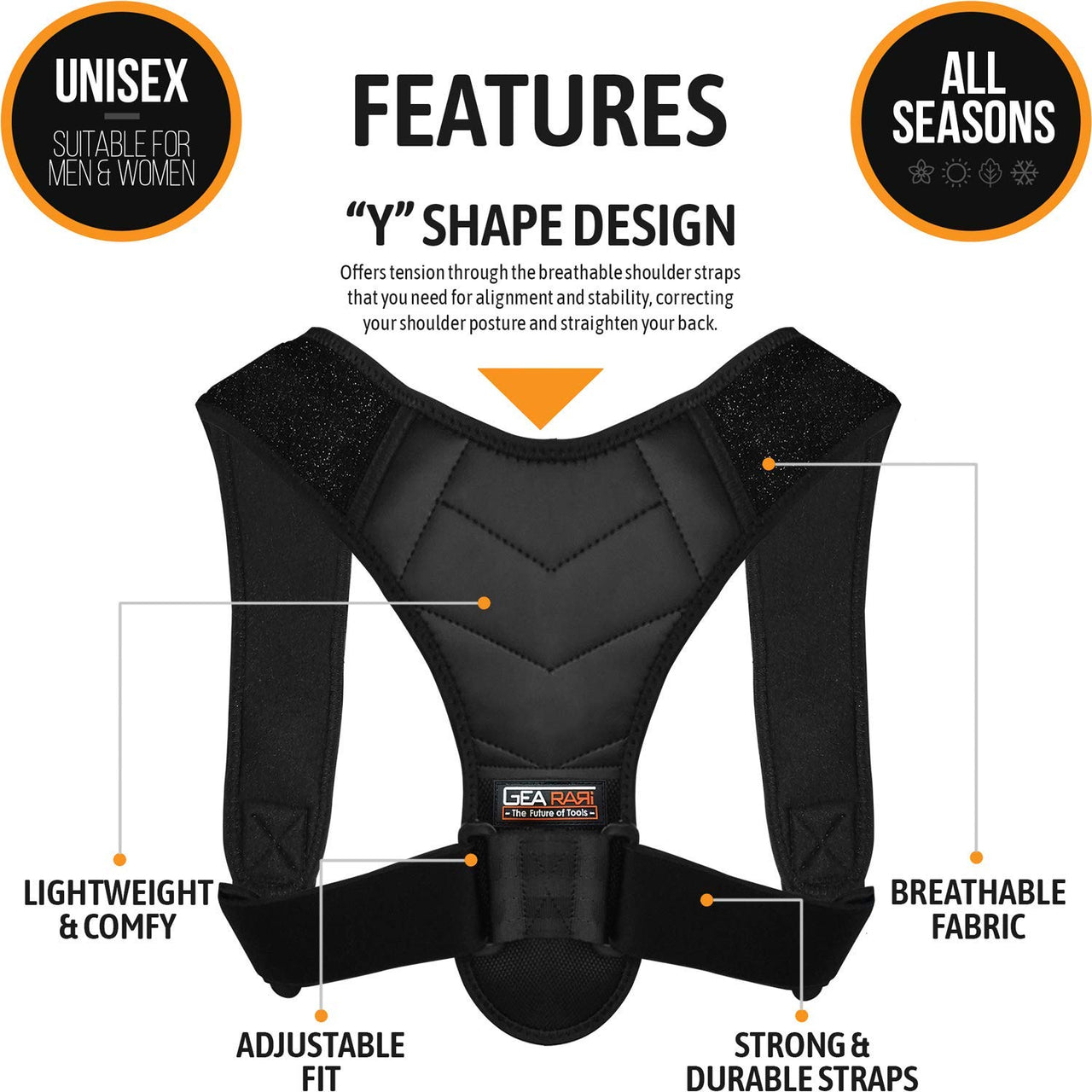 Adjustable Posture Corrector for Men & Women | Back and Shoulder Brace for Pain Relief, Spine Alignment & Clavicle Support | Comfortable Upper Back Straightener with Elastic Straps (Regular)