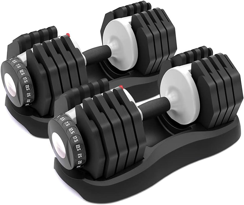 Adjustable Dumbbell Set 10-in-1 | Quick Dial 12.5KG/20KG/25KG Weights with Safety Lock | Anti-Slip Handle Strength Training for Home Gym & Workouts | Space-Saving Fitness Solution